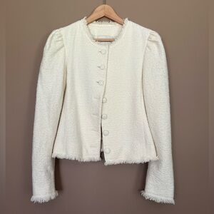 {Club Monaco} Milah Textured Blazer Jacket with Puff Sleeve in Cream - Womens 8